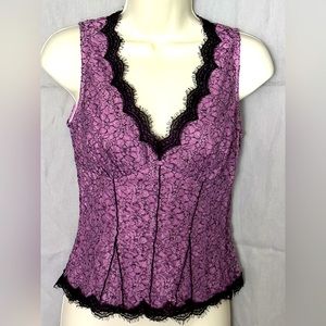 NWT Bisou Bisou purple lace tank top with black trim Size 2